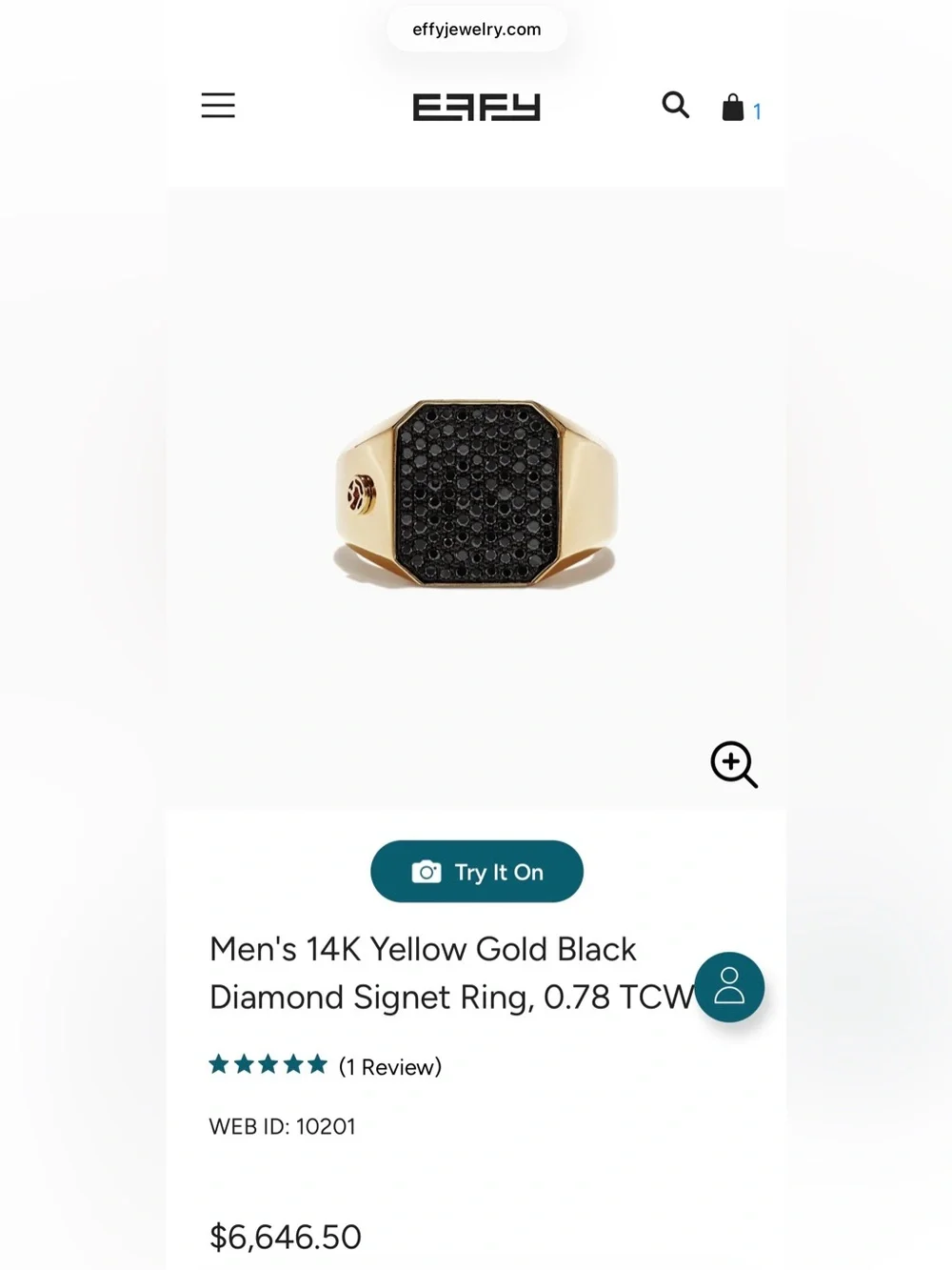 Men's Effy 14K Yellow Gold Black Diamond Signet Ring
